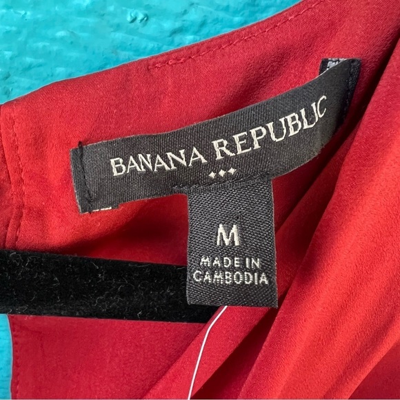 BANANA REPUBLIC Y2K V-NECK TIE BACK TOP FLUTTER SLEEVES BRICK RED SZ MEDIUM NWT - Picture 5 of 8